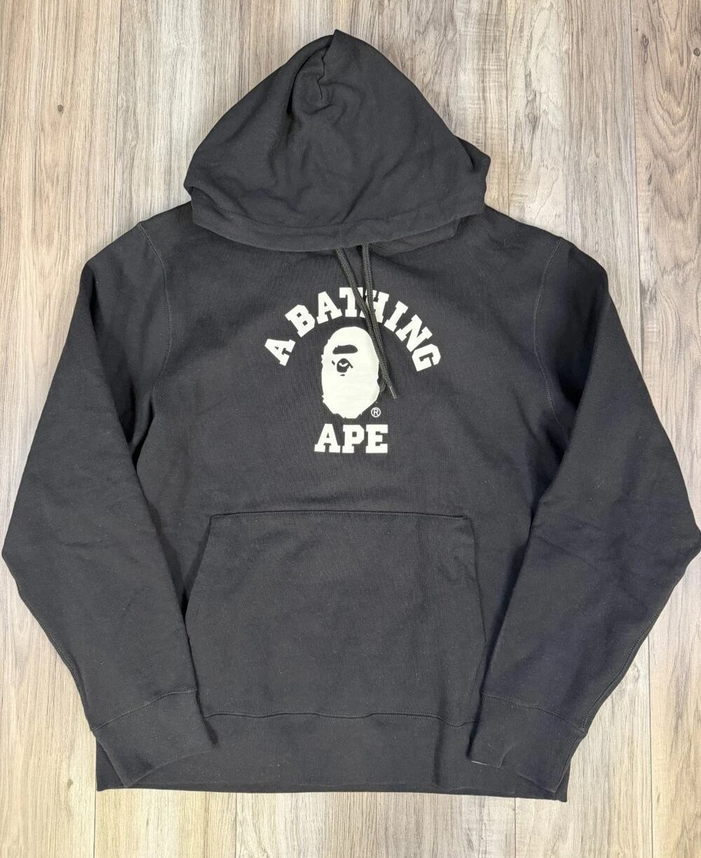A Bathing Ape College Pullover Hoodie Black White Ape Head Mens Size XL BAPE NEW